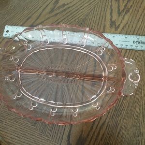 Antique depression era pink glass divided dish